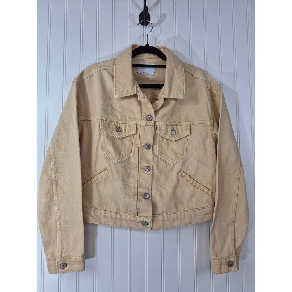Old Navy Womens Tan Denim Trucker Jacket Cropped Sand 100% Cotton Small Rugged